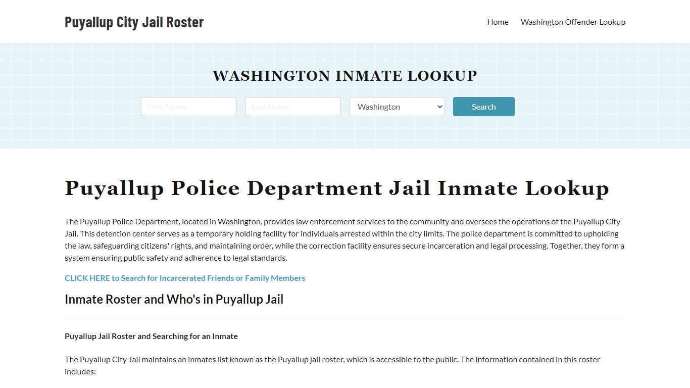 Puyallup Police Department & City Jail, WA Inmate Roster, Arrests, Mugshots